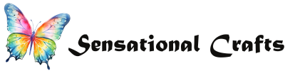 Logo for Sensational Crafts: a vibrant rainbow watercolor butterfly on the left, with the words ‘Sensational Crafts’ in bold black brush-style lettering.
